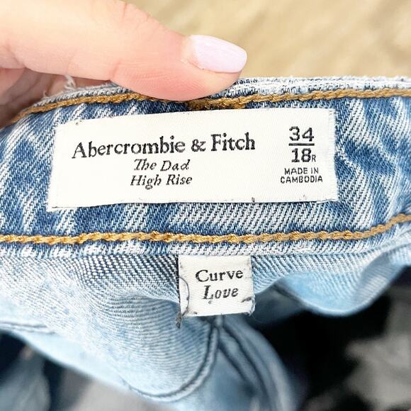 Abercrombie & Fitch The Dad High Rise Curve Love Button Fly Jeans Blue 18 - Picture 2 of 9